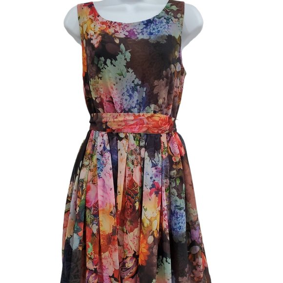 BETSEY JOHNSON Multicolor Floral Dress w/belt - Picture 1 of 12